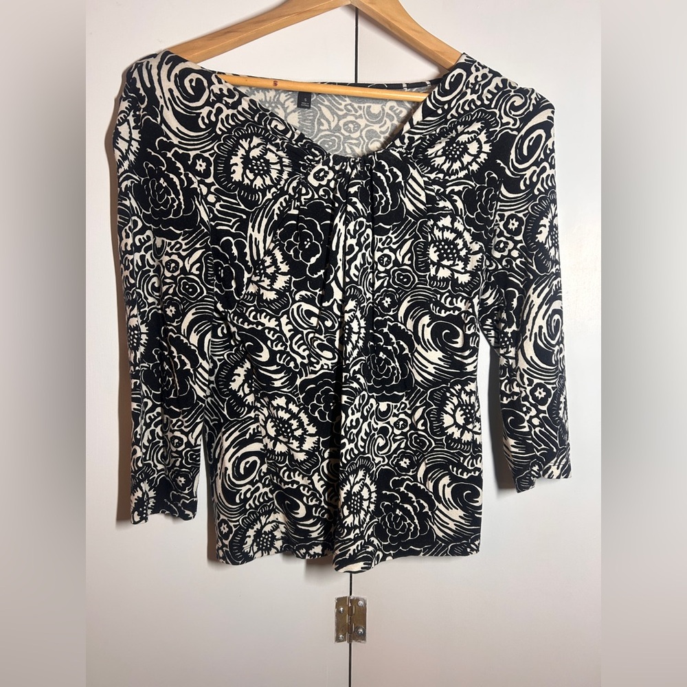 Talbots Black and Cream Patterned Blouse